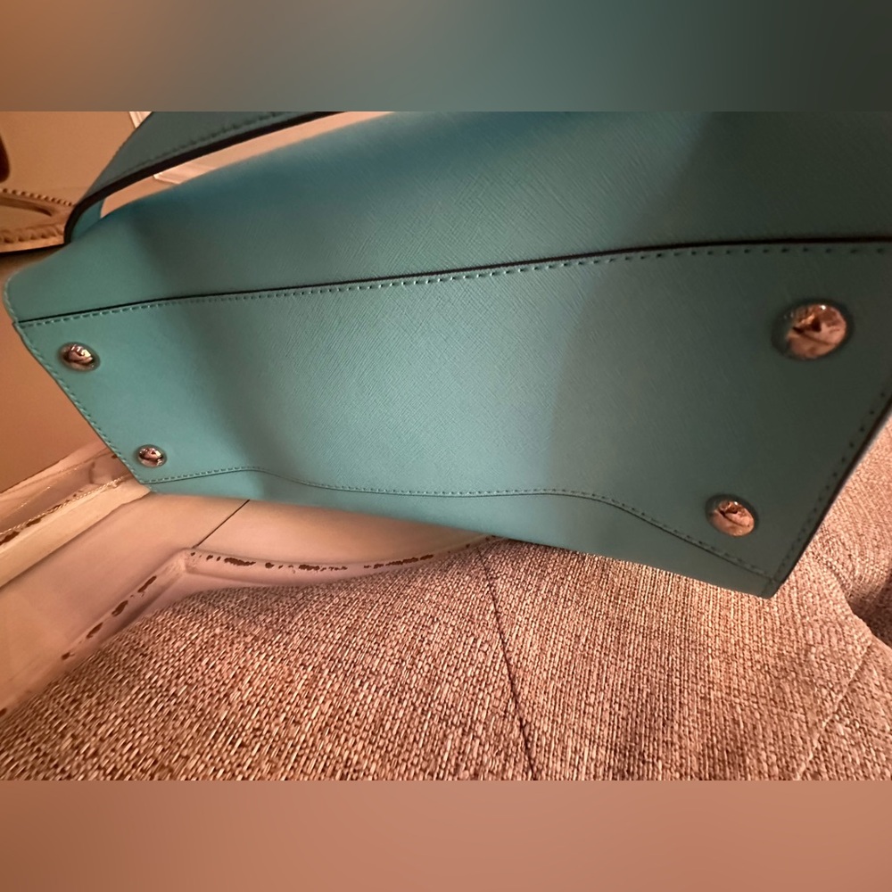 Authentic Michael Kors Aquamarine Large Hamilton Leather Satchel Tote! NWT - Picture 6 of 9